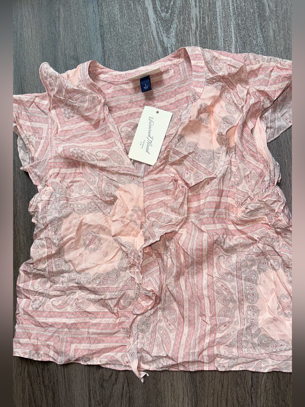 Pink Bandana Boho Ruffled Blouse Pink Bandana, Size Small - NWT